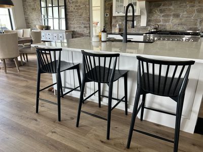 Set of 3 Black Wooden Windsor Style Bar Stools - Counter Height Seating