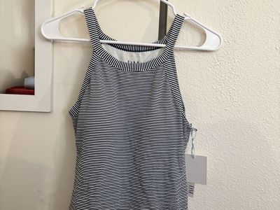 Midkini Top - Textured Navy Blue Stripes - Size L