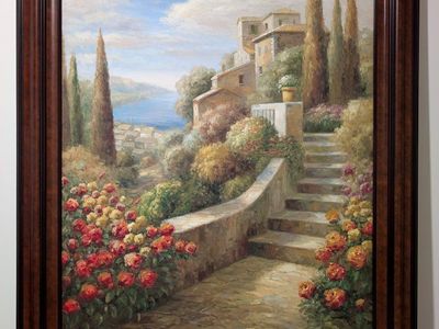Italian Lake Framed Oil Painting on Canvas 46"x58"