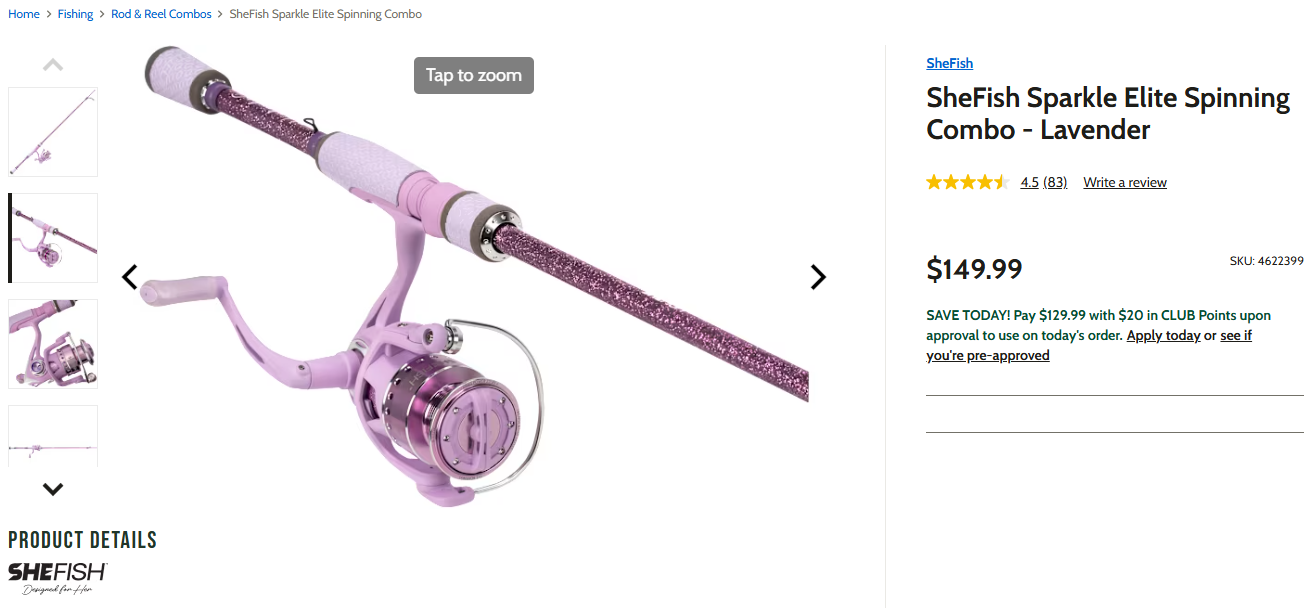 New SheFish Sparkle Elite Spinning Combo 6' 6" Medium - Lavender