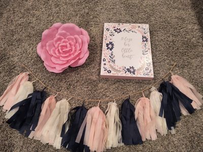 Floral Baby Nursery Decor Set - Wall Sign, 3D Pink Flower & Tassel Garland