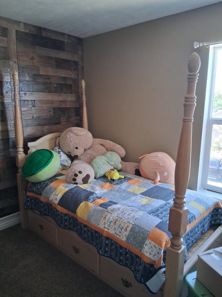 Wooden Four-Poster Storage Bed Frame with Matching Nightstand