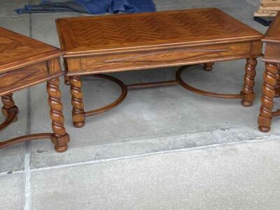 Walnut decorative barley twist leg table set of 3