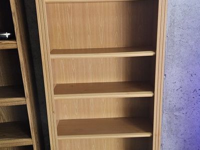 Light Wood Grain Tall Bookcase with Adjustable Shelves