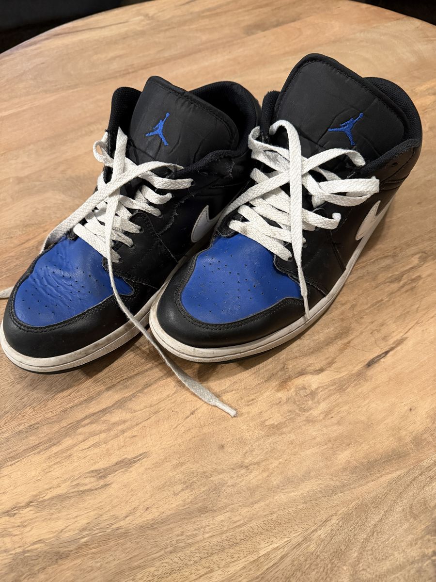 Men's 12 Nike Air Jordan 1 Low Shoes Black White Game Royal