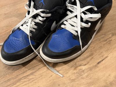 Men's 12 Nike Air Jordan 1 Low Shoes Black White Game Royal