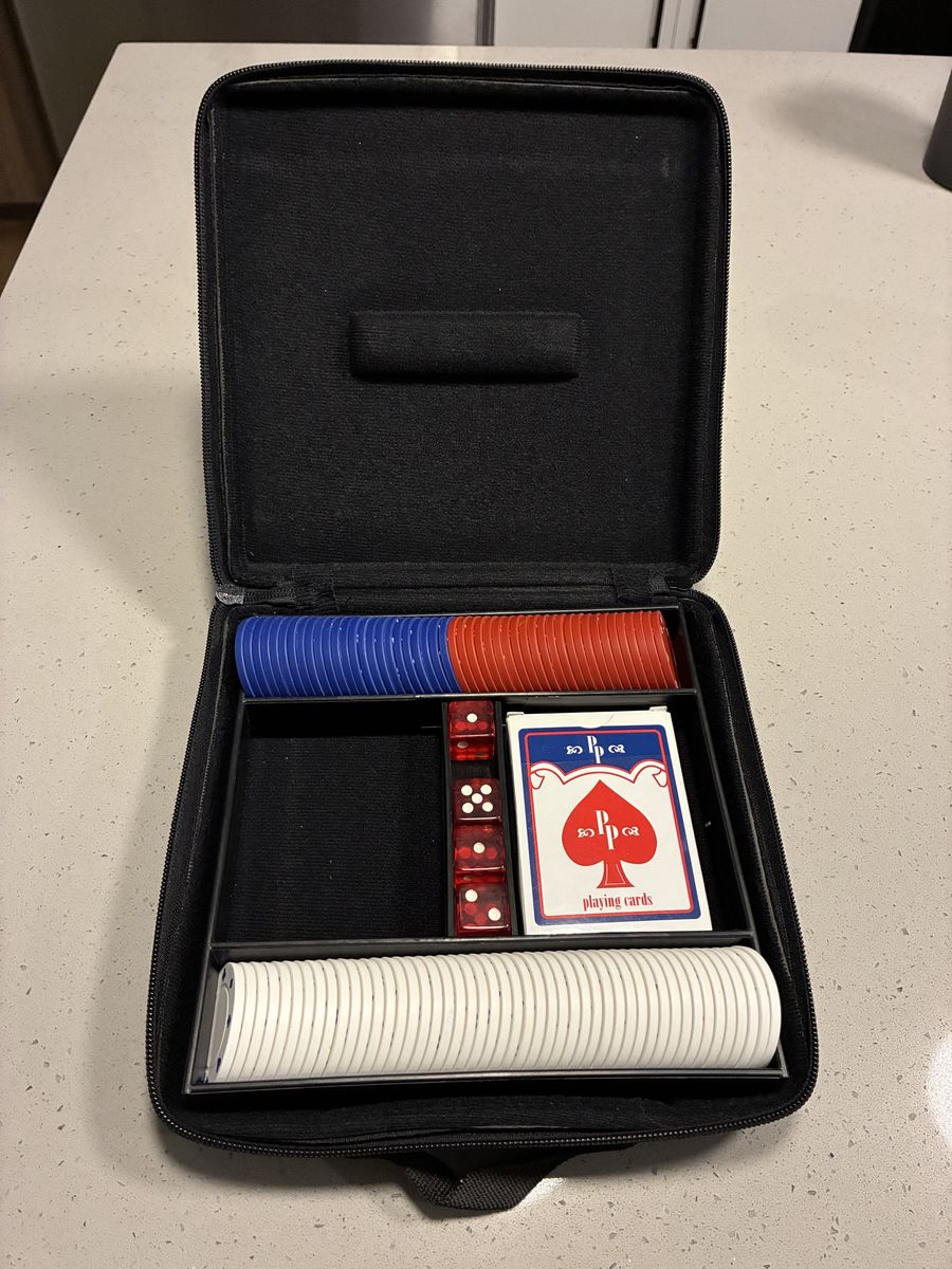 Poker Chip Set with Playing Cards & Dice in Carrying Case - Complete Game Set