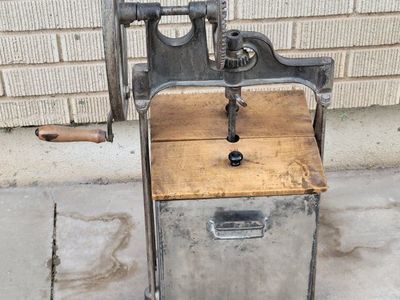 Vintage Hand-Cranked Butter Churn with Metal Container & Wood Lid - Rustic Farmhouse Decor