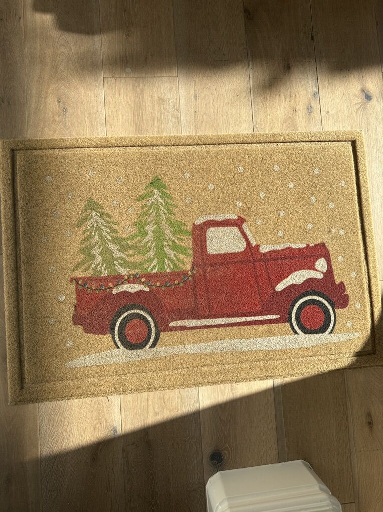 Cute Christmas doormat, red truck!