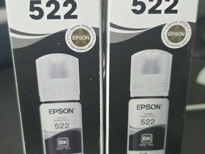 Two Epson 522 EcoTank Ultra-High Capacity Black Ink Bottles brand new
