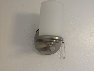 Modern Brushed Nickel Wall Sconce with Frosted Glass Shade & Pull Chain