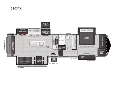 2025 Keystone RV Alpine 3303CK 5TH WHEEL Fifth Wheel Front Bedroom|Kitchen Island|Rear Living Area