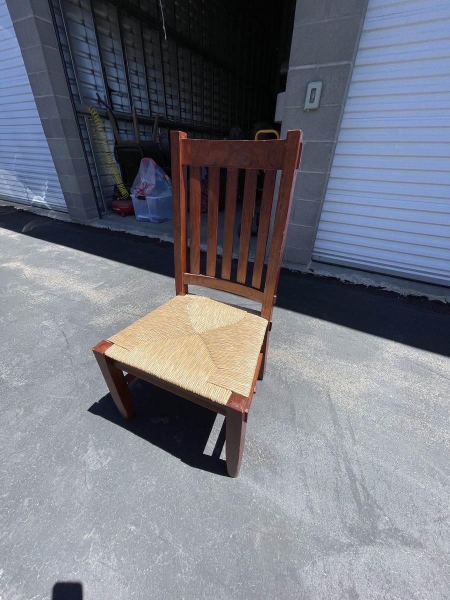 Wooden Dining Accent Chair with Woven Rush Seat