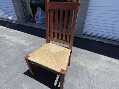 Wooden Dining Accent Chair with Woven Rush Seat