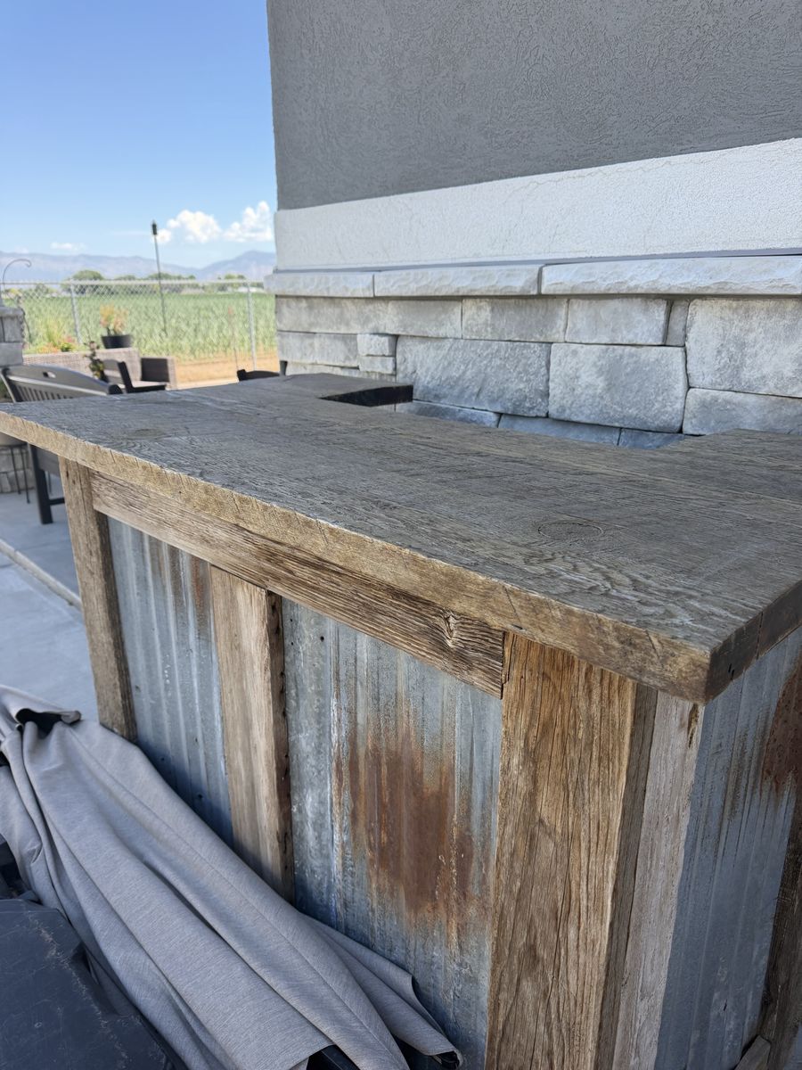 Rustic Outdoor Bar - Reclaimed Wood & Corrugated Metal
