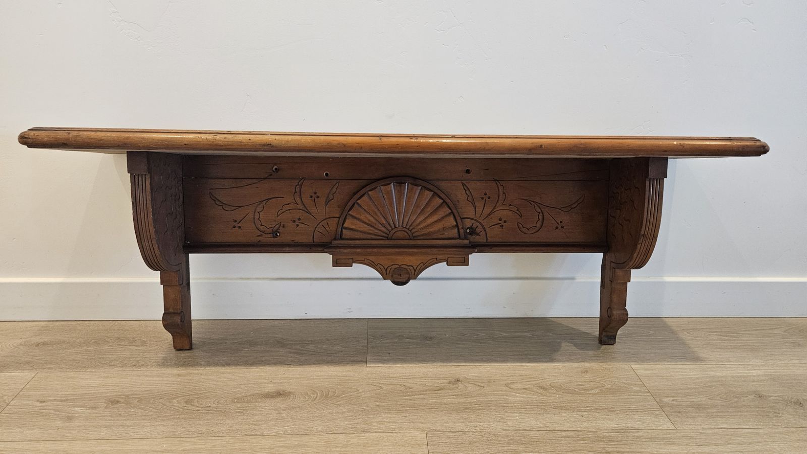Antique Ornate Oak Mirror and Carved Wall Shelf