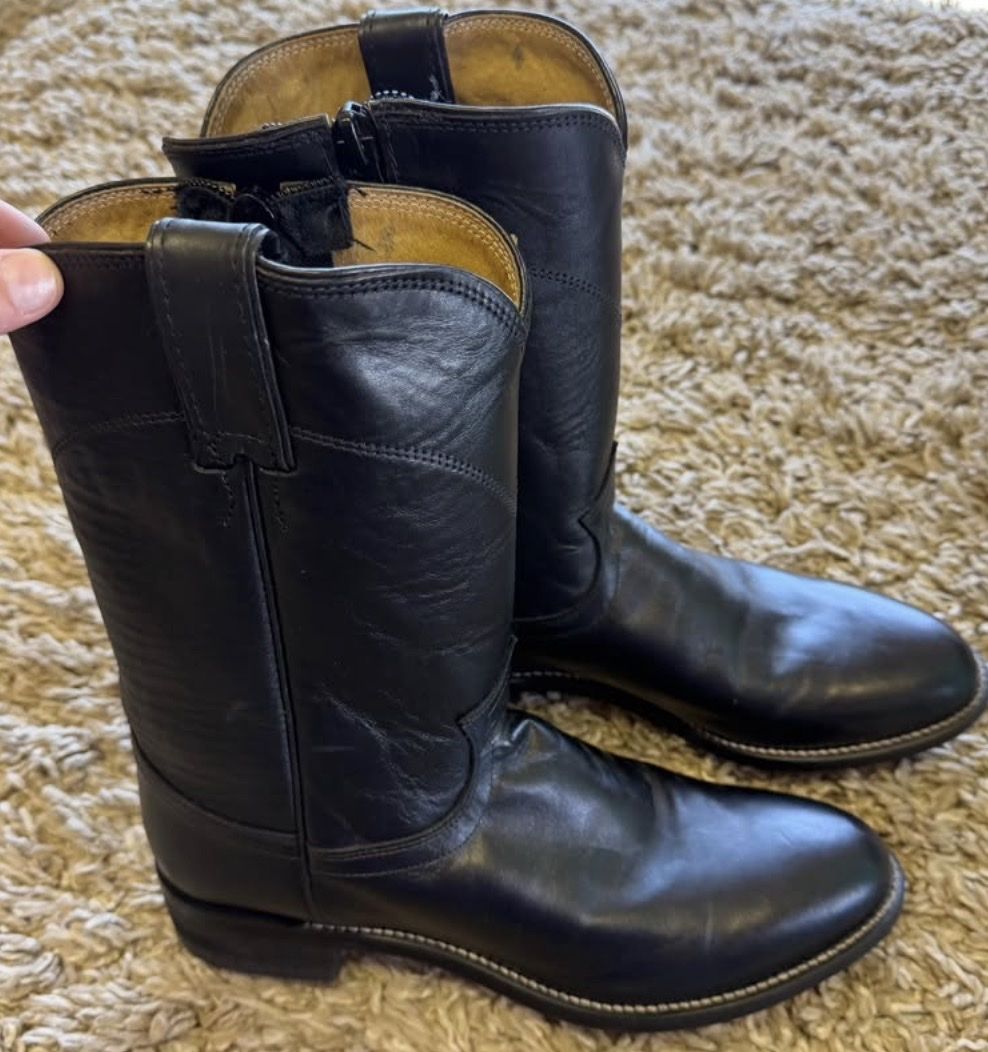 Justin Black Leather Western Cowboy Boots Size 8.5 D