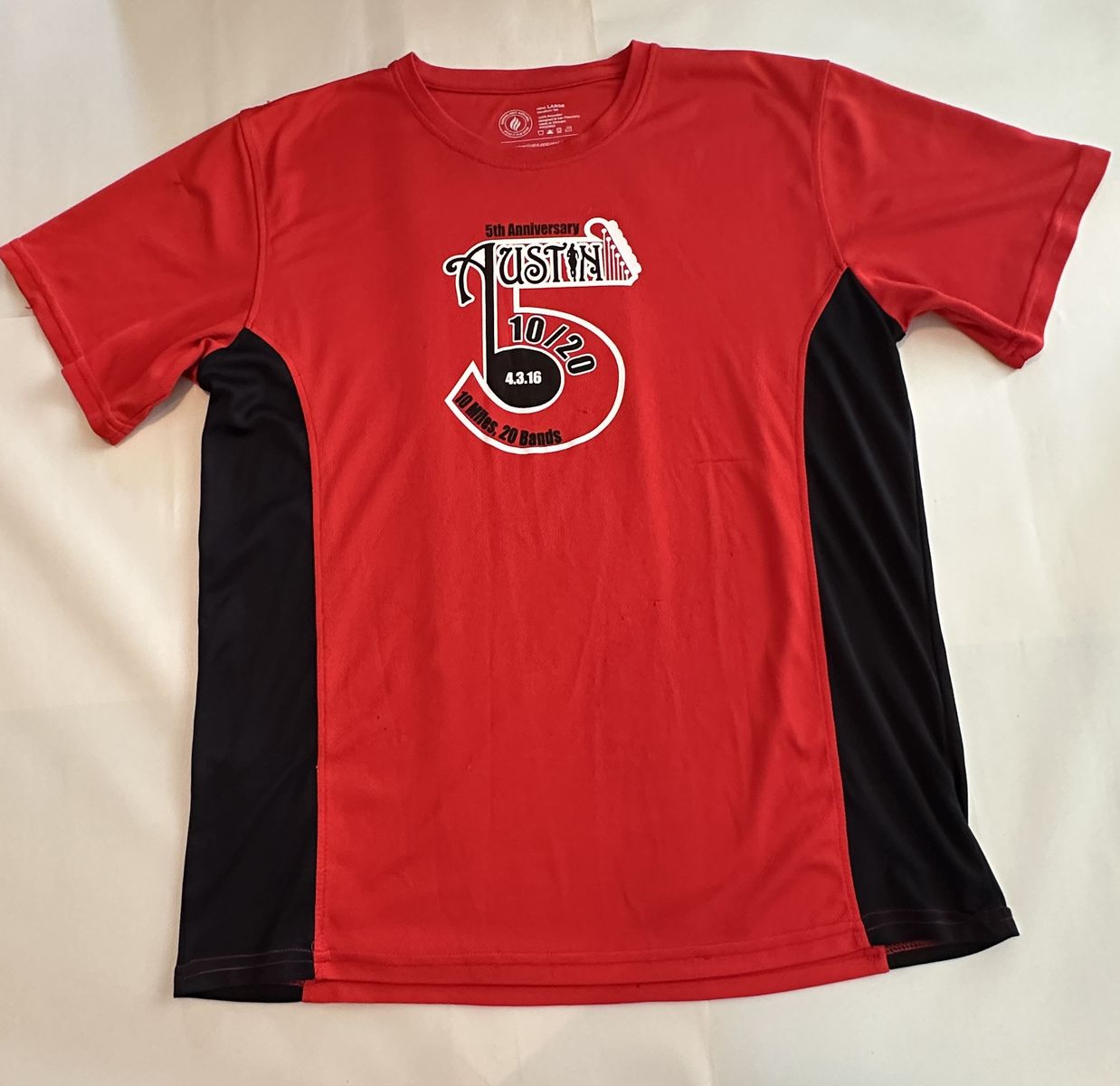 Austin 10/20 5th Anniversary Running Shirt Men's Large Red Performance Tee L