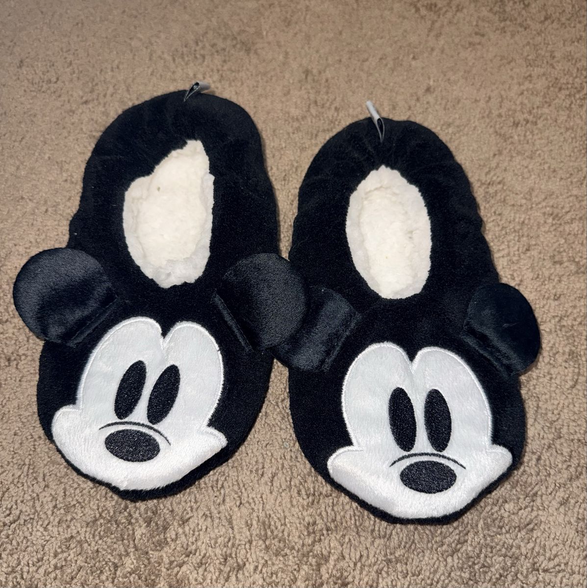 Disney Mickey Mouse Plush Slippers Women Size 7/8 Black White Fuzzy