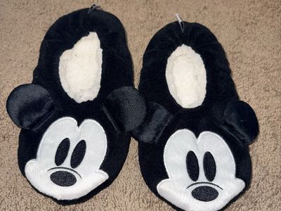 Disney Mickey Mouse Plush Slippers Women Size 7/8 Black White Fuzzy