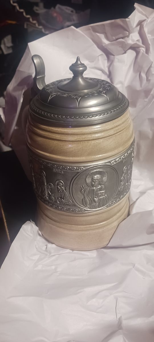 Vintage German Beer Stein Jesus & 12
