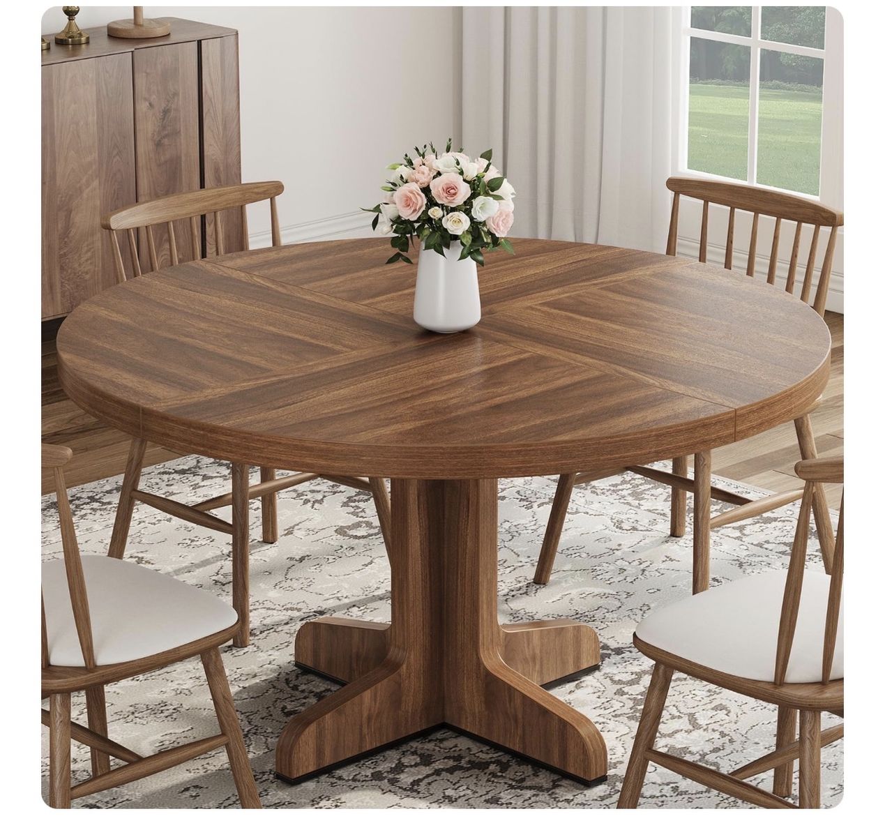 Round Dining Table 47 Inches With Wooden Base
