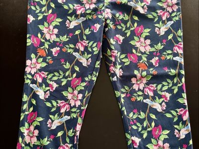 Women’s Time and Tru Floral & Bird Print Ankle Pants - Size XL (16-18) - Navy Multi