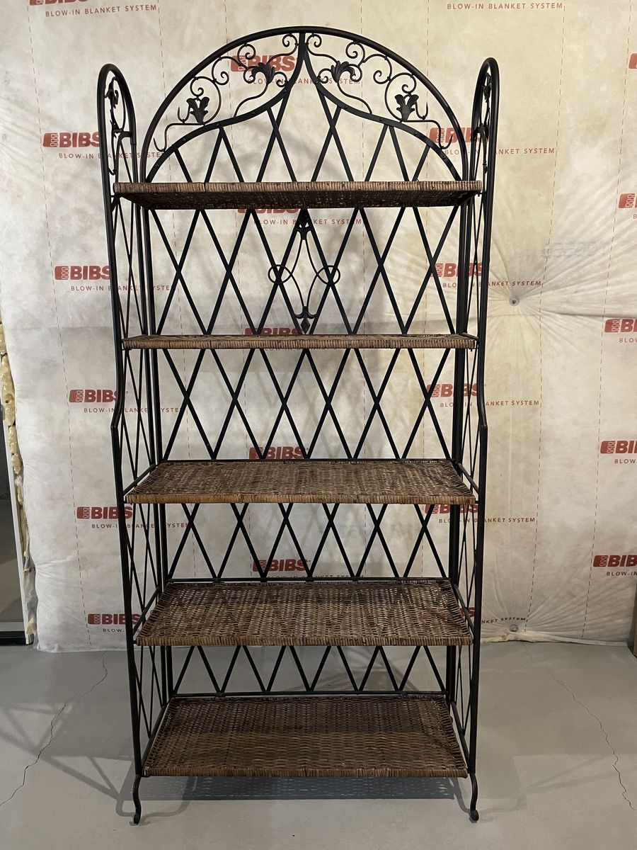 Wicker and Metal Etegere, Shelves, Bookcase