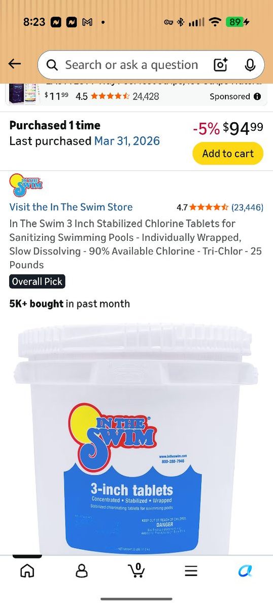 chlorine 3 inch tablets unopened bucket