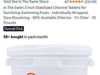 chlorine 3 inch tablets unopened bucket
