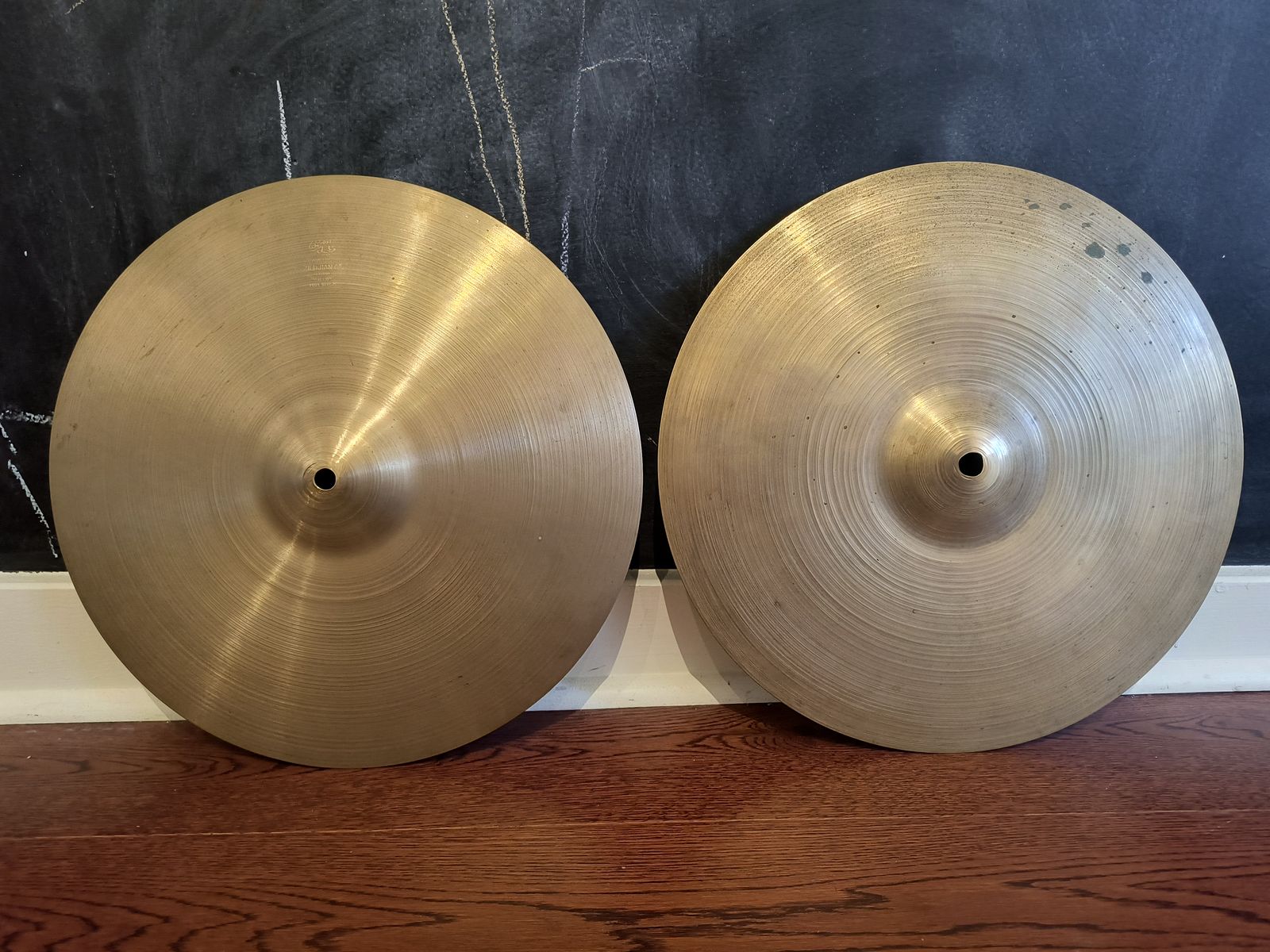 Vintage 1950s A Avedis Zildjian Small Stamp 15" Hi-hat Cymbals 839g 940g