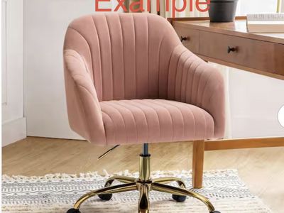 Pink Velvet Upholstered Swivel Desk Chair Gold Base, New in Box