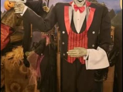 Animated Butler Vampire Halloween Prop with Candelabra and Light-Up Eyes