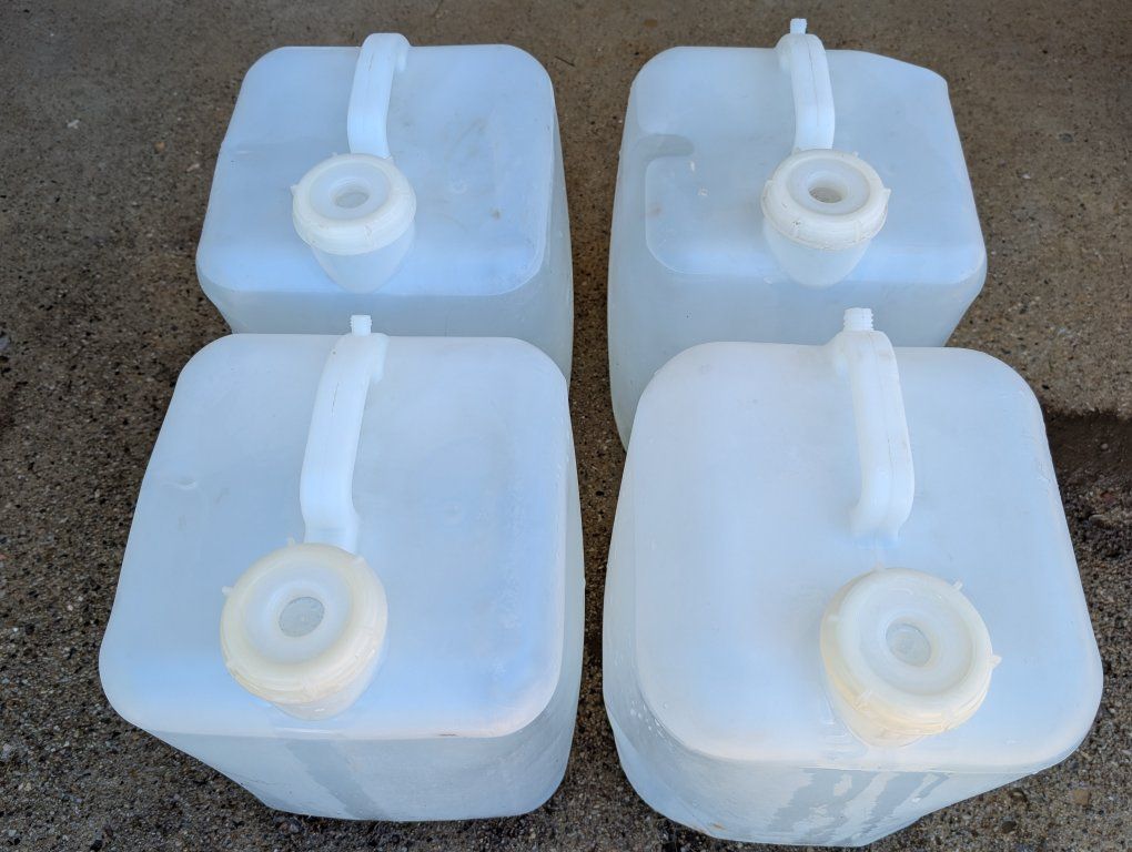 4x Used 5-Gallon Plastic Water Jugs/Containers - Clear/White, Portable Handle