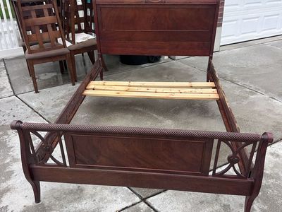 FULL Wooden Sleigh Bed Frame with Slats