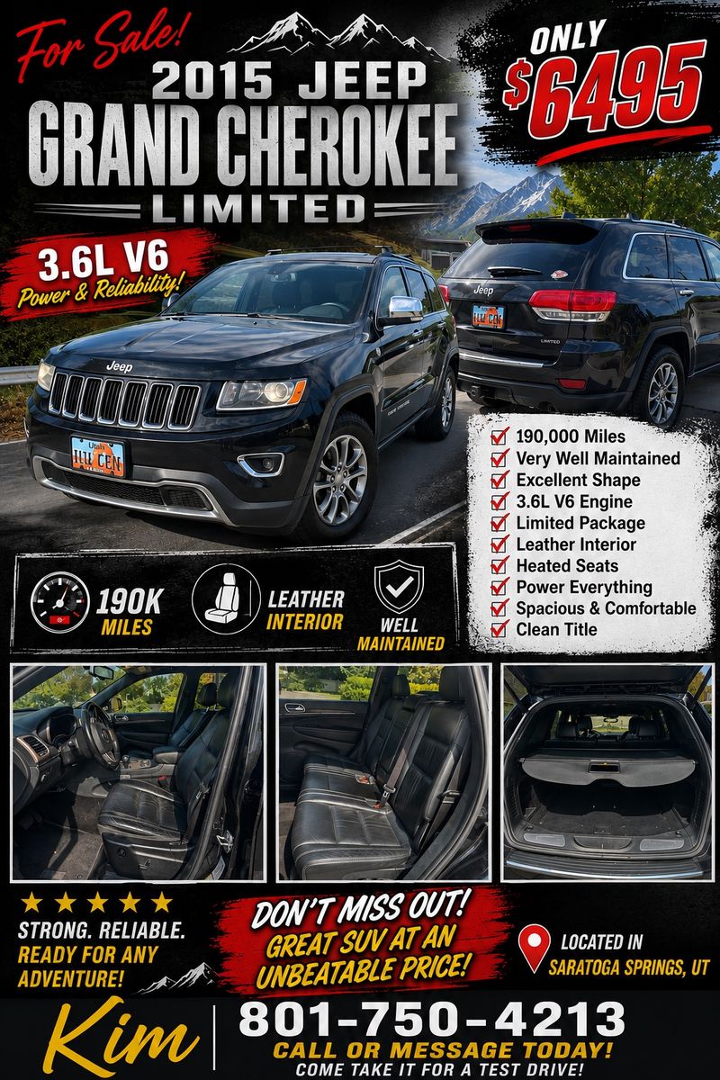 2015 Jeep Grand Cherokee Limited 3.6L V6 - 190K Miles, Leather, Well-Maintained SUV