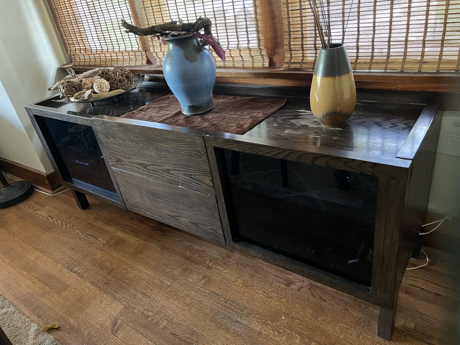 Calvin Klein Extra-long, dark espresso wood TV stand / media console.