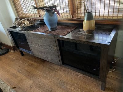 Calvin Klein Extra-long, dark espresso wood TV stand / media console.