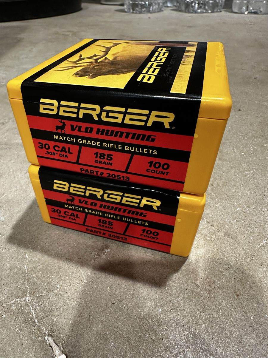 Berger VLD Hunting Match Grade Rifle Bullets .30 Cal 185 Grain 100 Count (Two Boxes)