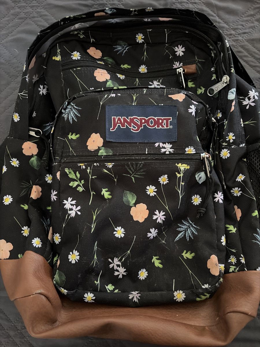 JanSport Floral Print Backpack with Leather Bottom