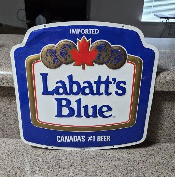 Vintage 1989 Labatt's Blue "Canada's #1 Beer" Imported Metal Tin Sign Bar Decor