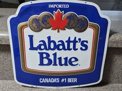 Vintage 1989 Labatt's Blue "Canada's #1 Beer" Imported Metal Tin Sign Bar Decor