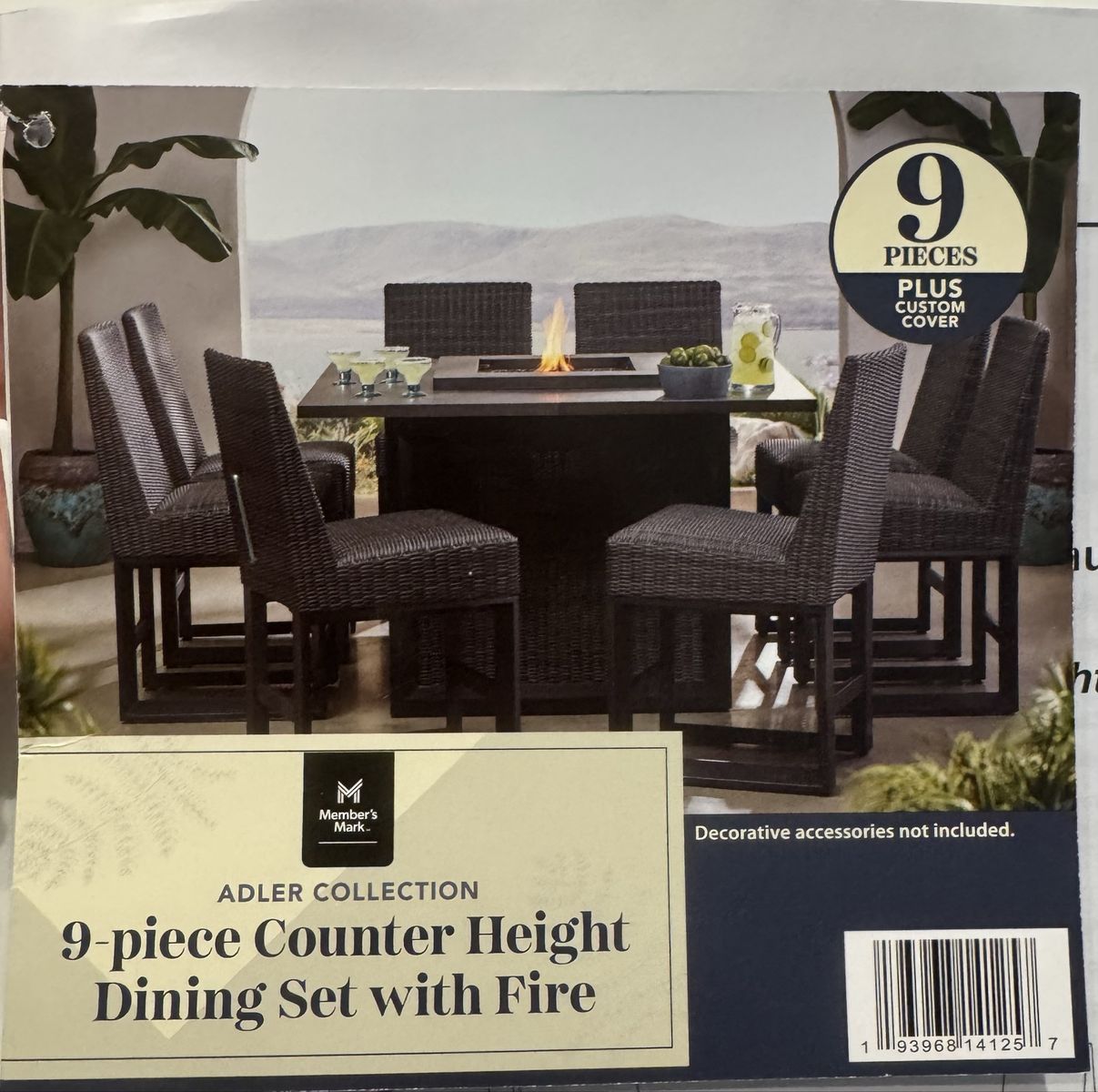 9-piece counter height patio dining set with fire