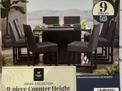 9-piece counter height patio dining set with fire