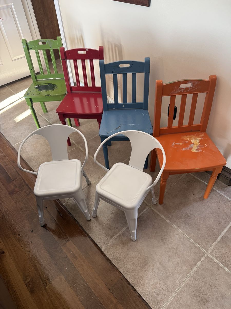 Kids sized vintage STURDY preschool chairs spindle feet wood $35 each metal $50 each