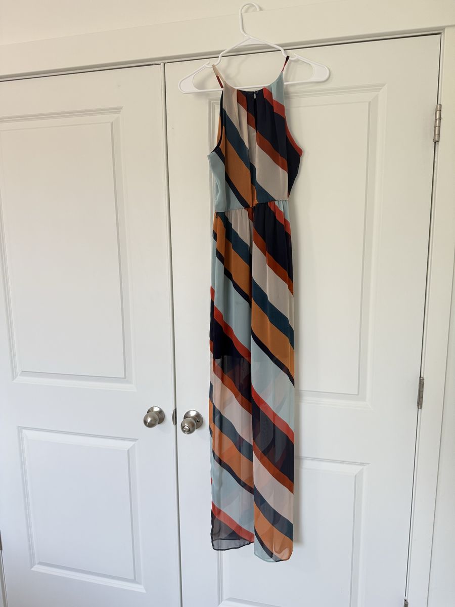Striped Halter Neck Maxi Dress - XS, Flowy, Multi-color