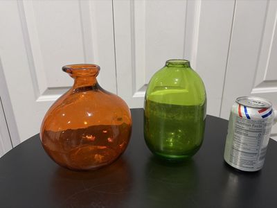 Orange & Green Like New Real Color Glass Vases
