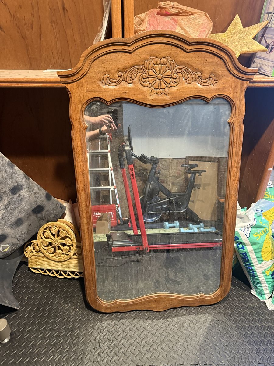 Vintage Wooden Wall Mirror with Carved Floral Detail