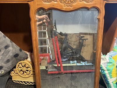 Vintage Wooden Wall Mirror with Carved Floral Detail