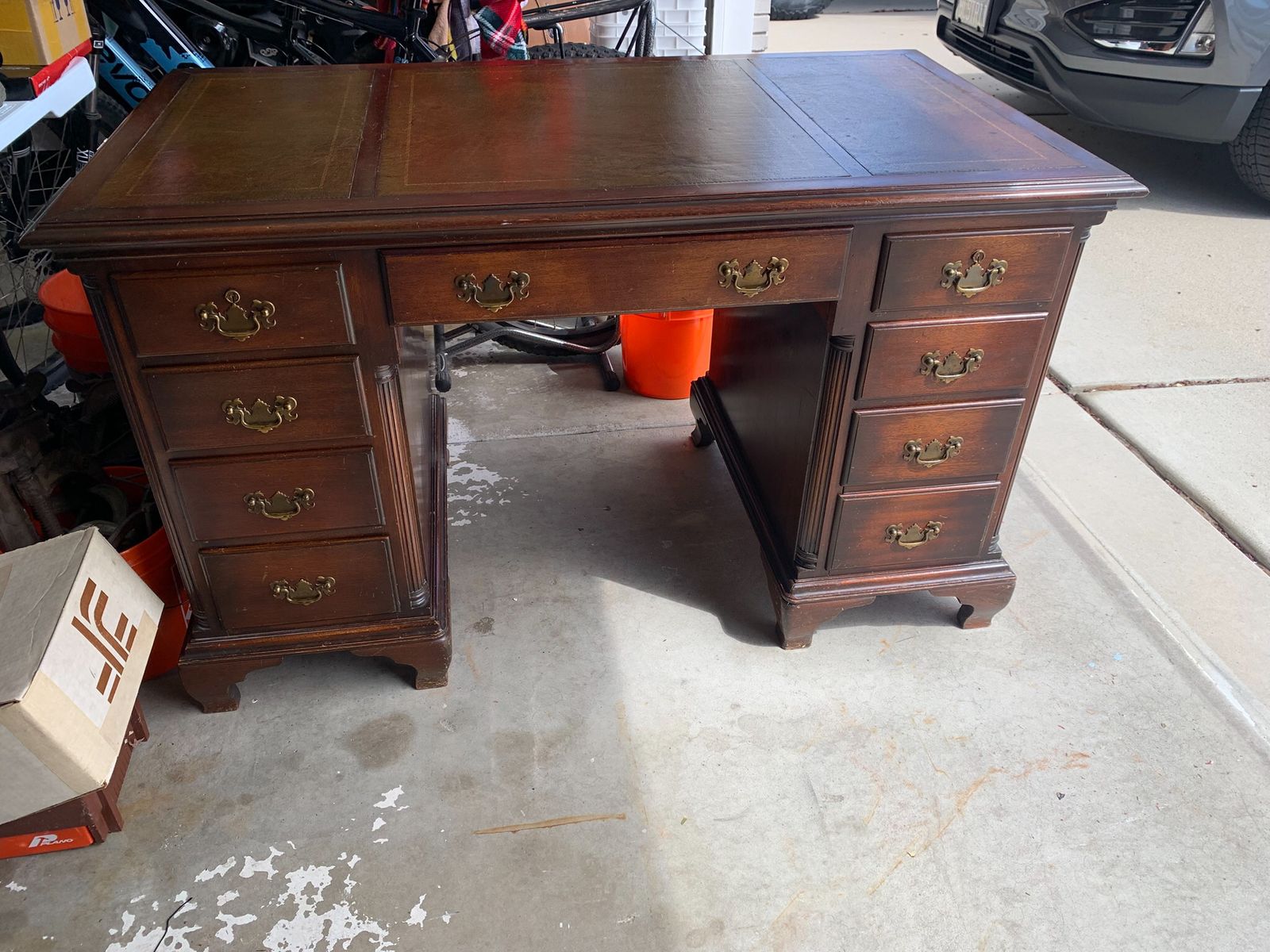 Antique 1920’s 9 Drawer Desk, Leather top